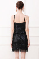 Load image into Gallery viewer, Black Fringes Spaghetti Straps Roaring 1920s Dress