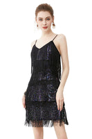 Load image into Gallery viewer, Black Fringes Spaghetti Straps Roaring 1920s Dress