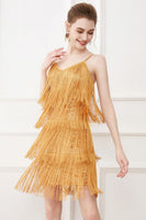 Load image into Gallery viewer, Black Fringes Spaghetti Straps Roaring 1920s Dress