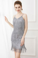 Load image into Gallery viewer, Black Fringes Spaghetti Straps Roaring 1920s Dress