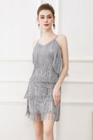 Load image into Gallery viewer, Black Fringes Spaghetti Straps Roaring 1920s Dress