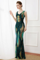 Load image into Gallery viewer, Sparkly Flapper Dress Dark Green Sequins Sheath Long 1920s Dress