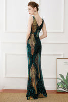 Load image into Gallery viewer, Sparkly Flapper Dress Dark Green Sequins Sheath Long 1920s Dress