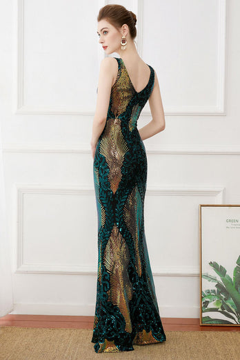 Sparkly Flapper Dress Dark Green Sequins Sheath Long 1920s Dress