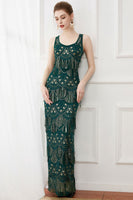 Load image into Gallery viewer, Dark Green Sheath Fringes Long 1920s Dress
