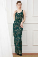 Load image into Gallery viewer, Dark Green Sheath Fringes Long 1920s Dress