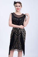 Load image into Gallery viewer, Black Glitter Sequins 1920s Flapper Dress with Fringes