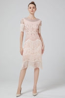 Load image into Gallery viewer, Blush Bodycon Sequins 1920s Dress with Fringes
