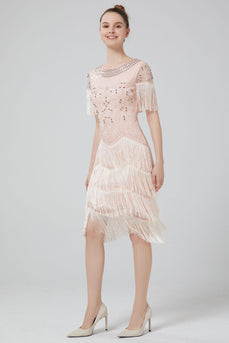 Blush Bodycon Sequins 1920s Dress with Fringes