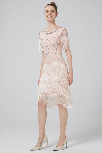 Blush Bodycon Sequins 1920s Dress with Fringes