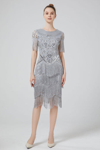 Blush Bodycon Sequins 1920s Dress with Fringes
