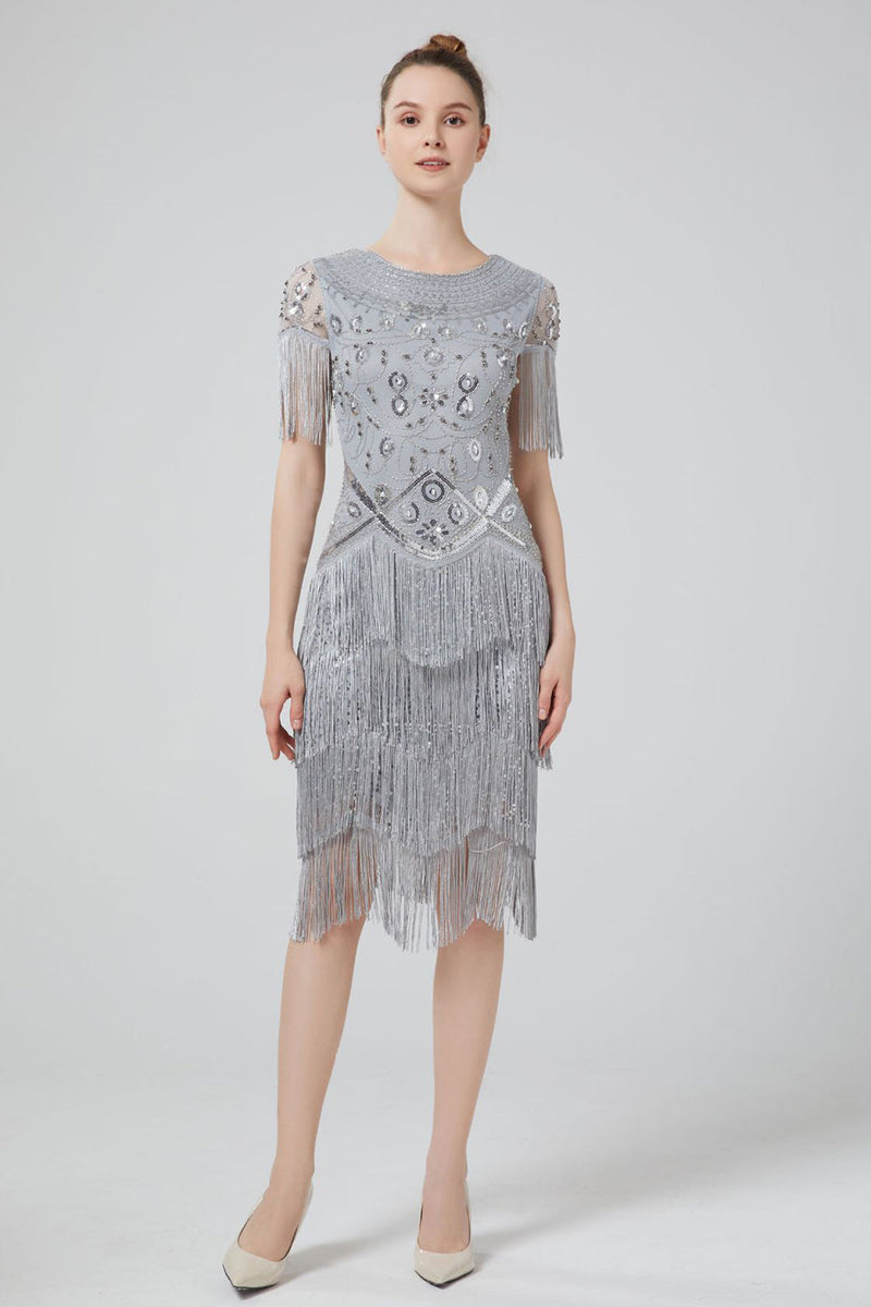 Load image into Gallery viewer, Blush Bodycon Sequins 1920s Dress with Fringes