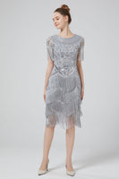 Load image into Gallery viewer, Blush Bodycon Sequins 1920s Dress with Fringes