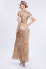 Load image into Gallery viewer, Goden Sheath Long 1920s Dress with Fringes