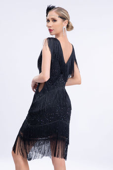 1920s Flapper Dress Black Fringes 1920s Dress with Sleeveless