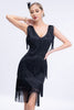 Load image into Gallery viewer, 1920s Flapper Dress Black Fringes 1920s Dress with Sleeveless