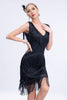 Load image into Gallery viewer, 1920s Flapper Dress Black Fringes 1920s Dress with Sleeveless