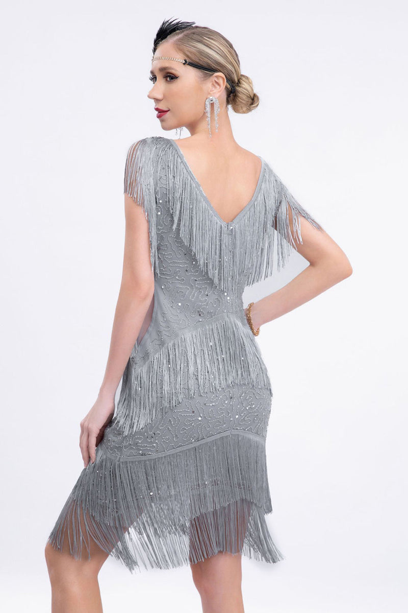 Load image into Gallery viewer, 1920s Flapper Dress Black Fringes 1920s Dress with Sleeveless