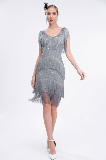 1920s Flapper Dress Black Fringes 1920s Dress with Sleeveless