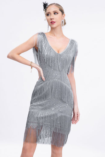 1920s Flapper Dress Black Fringes 1920s Dress with Sleeveless
