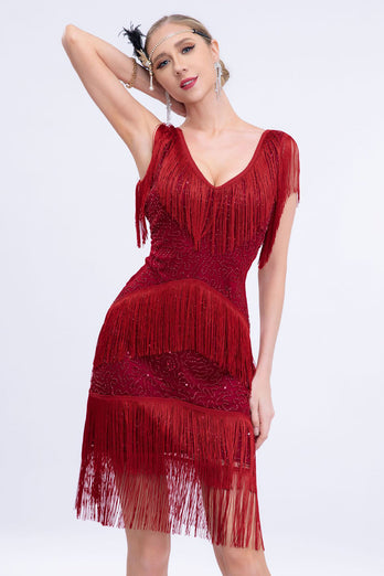 1920s Flapper Dress Black Fringes 1920s Dress with Sleeveless