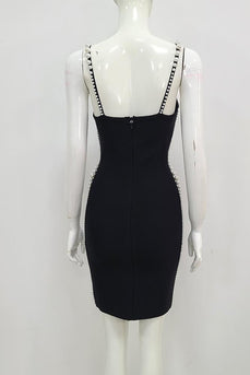 Black Spaghetti Straps Short Cocktail Dress With Pearls