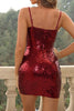 Load image into Gallery viewer, Burgundy Sparkly Sequin Spaghetti Straps Homecoming Dress