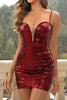 Load image into Gallery viewer, Burgundy Sparkly Sequin Spaghetti Straps Homecoming Dress