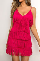 Load image into Gallery viewer, Fuchsia Spaghetti Straps Short Cocktail Dress With Tassel