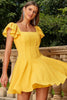 Load image into Gallery viewer, Yellow Flutter Sleeves A-line Short Homecoming Dress