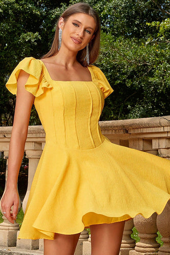 Yellow Flutter Sleeves A-line Short Homecoming Dress