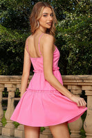 Load image into Gallery viewer, Fuchsia Spaghetti Straps Tiered Cocktail Dress