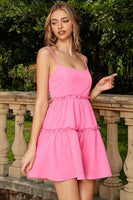 Load image into Gallery viewer, Fuchsia Spaghetti Straps Tiered Cocktail Dress