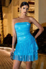 Load image into Gallery viewer, Glitter Blue Strapless Cocktail Dress