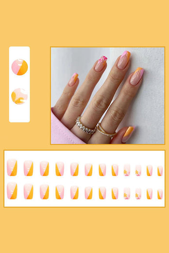 24 Pcs Colorful Press On Nails Short False Nail