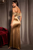 Load image into Gallery viewer, Khaki Sparkly Cold Shoulder Prom Dress With Slit
