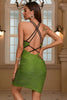 Load image into Gallery viewer, Green Bodycon Short Cocktail Dress With Criss Cross Back