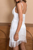 Load image into Gallery viewer, Spaghetti Straps White Homecoming Dress with Fringes