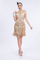 Load image into Gallery viewer, Black Sequins Gatsby Fringed Flapper Dress