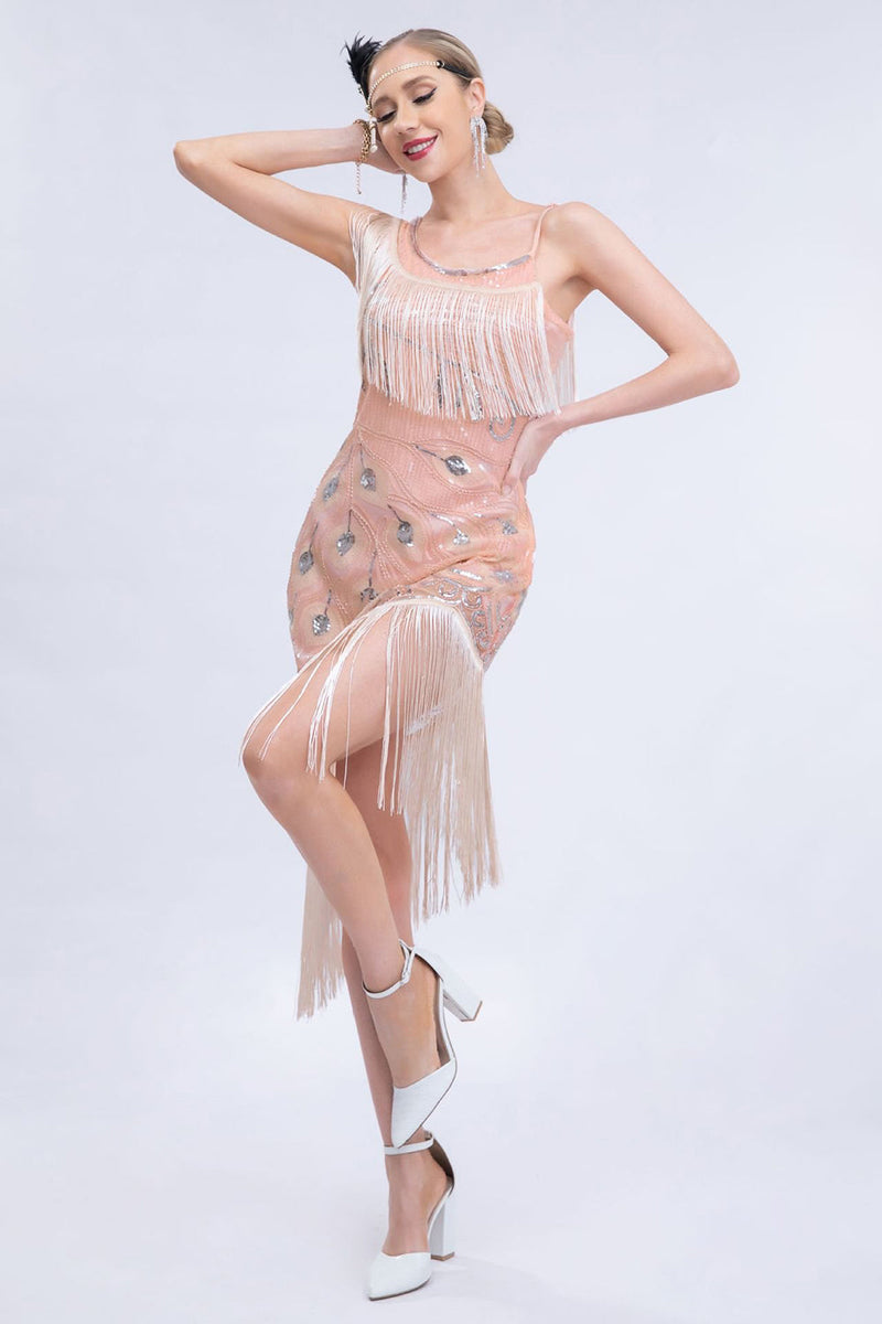 Load image into Gallery viewer, Black Beaded Roaring 20s Gatsby Fringed Flapper Dress