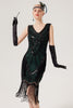 Load image into Gallery viewer, Sparkly Black Flapper Dress With Fringes