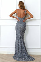 Load image into Gallery viewer, Mermaid Burgundy Sequins Prom Dress with Slit
