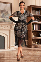 Load image into Gallery viewer, Dark Green V Neck Fringe 1920s Gatsby Dress With Sequins