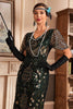 Load image into Gallery viewer, Black Golden V Neck Fringe 1920s Gatsby Dress With Sequins