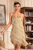 Load image into Gallery viewer, Grey Spaghetti Straps Fringed Roaring 20s Great Gatsby Dress