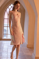Load image into Gallery viewer, Spaghetti Straps Blush Sequins Cocktail Dress with Slit