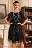 Load image into Gallery viewer, Queendancer Women Sparkly Roaring 20s Flapper Dress Batwing Sleeves Black Sequins 1920s Dress