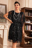 Load image into Gallery viewer, Batwing Sleeves Black Sequins 1920s Dress