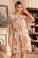 Load image into Gallery viewer, Sparkly Batwing Sleeves Champagne Sequins 1920s Dress