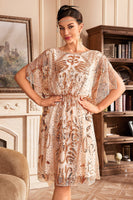 Load image into Gallery viewer, Sparkly Batwing Sleeves Champagne Sequins 1920s Dress